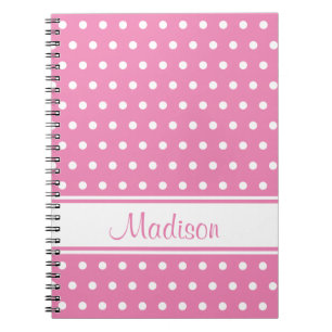 Pastel Pink White Polka Dot Strip Script Name Notizblock