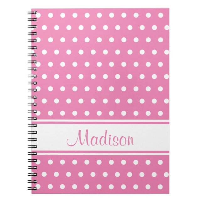 Pastel Pink White Polka Dot Strip Script Name Notizblock (Vorderseite)