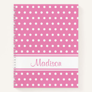 Pastel Pink White Polka Dot Stripskriptname Notizbuch