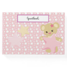 PASTEL PINK & WHITE STARS & TAN TEDDY BEAR