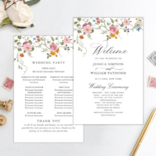 Pastel Pink Wild Blume Hochzeitsprogramm