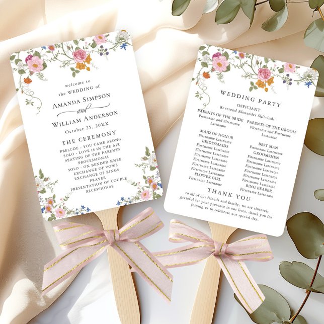 Pastel Pink Wild Blume Hochzeitsprogramm Fächer (Von Creator hochgeladen)