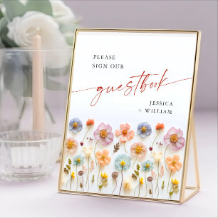 Pastel Pink Wildblumen Gästebuch Hochzeitszeichen