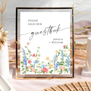 Pastel Pink Wildblumen Gästebuch Hochzeitszeichen