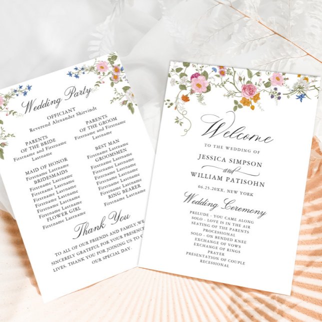 Pastel Pink Wilde Blume Hochzeitfeier Programm (Von Creator hochgeladen)