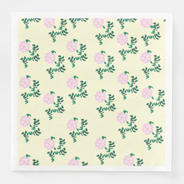 Pastel Pink Wilde Rose Blume Muster Vanilla Serviette (Vorderseite)
