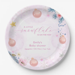 Pastel Pink Winter Snowflake Floral Baby Shower Pappteller