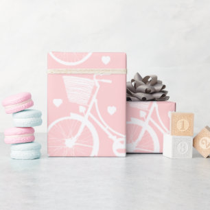 Pastel Pinkish Coral Weiß Vintages Retro-Fahrrad Geschenkpapier