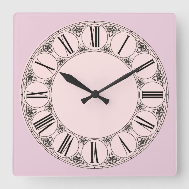 Pastel Pinks Extravagante römische Ziegelwand Quadratische Wanduhr (Vorderseite)