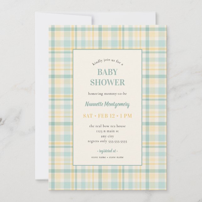 Pastel Plaid Baby Shower Invitation Einladung (Vorderseite)