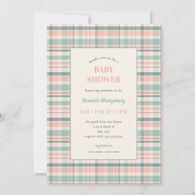 Pastel Plaid Baby Shower Invitation Einladung (Vorderseite)