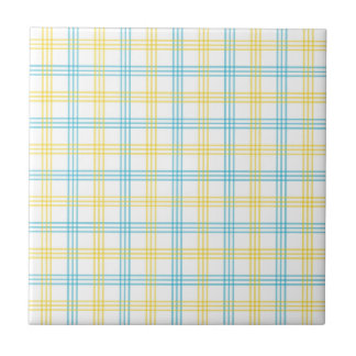Pastel Plaid Blue Yellow Accent Ceramic Tile Fliese