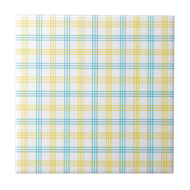 Pastel Plaid Blue Yellow Accent Ceramic Tile Fliese (Vorderseite)