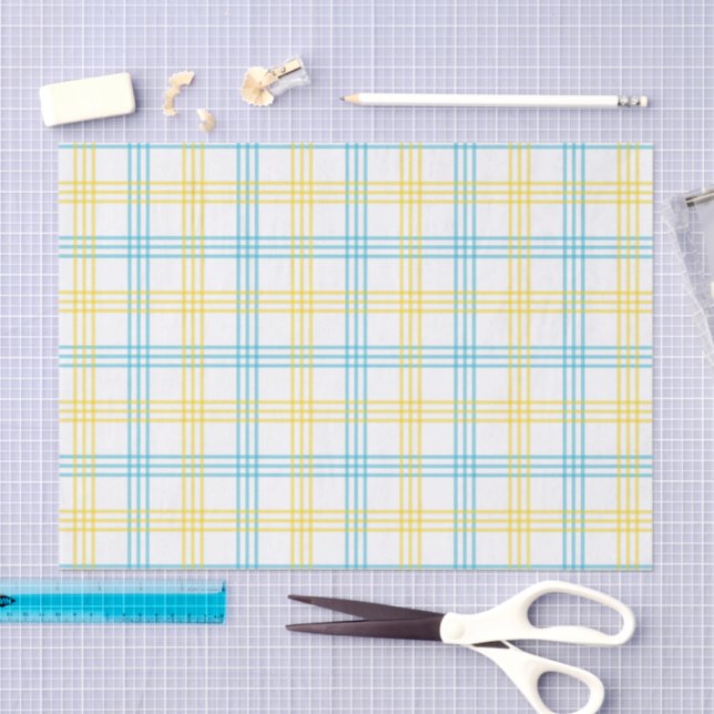 Pastel Plaid Blue Yellow DIY Decoupage Paper Seidenpapier (Handwerk)