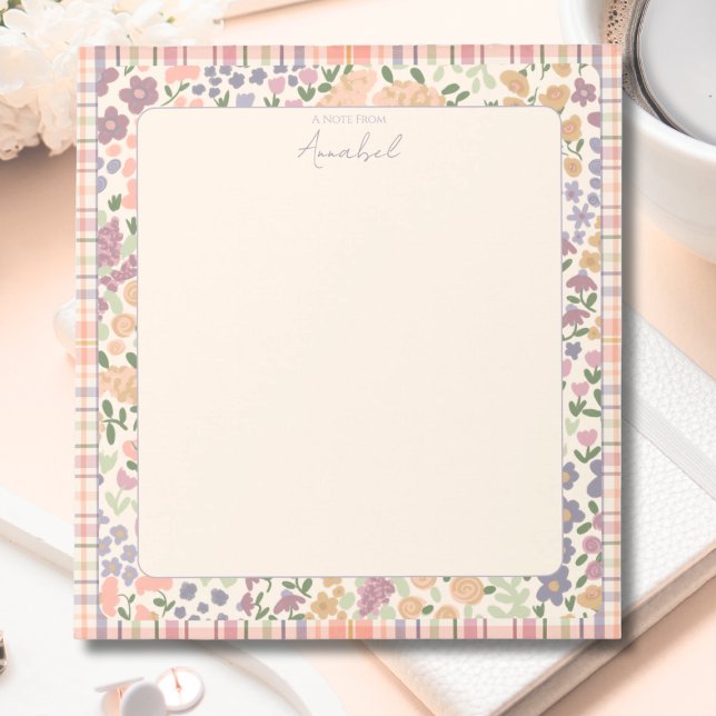 Pastel Plaid Floral Notepad with Personalization Notizblock (Plaid Floral Personalized Notepad)