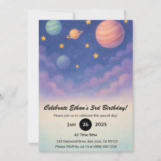 Pastel Planets in the Night Sky Birthday Einladung