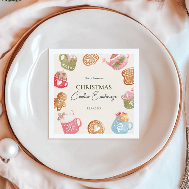 Pastel Playful Christmas Cookie Exchange Party Serviette (Von Creator hochgeladen)