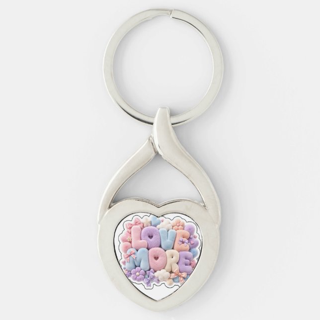 Pastel-Plüsch "LIEBE MEHR" 3D  Schlüsselanhänger (Vorderseite)
