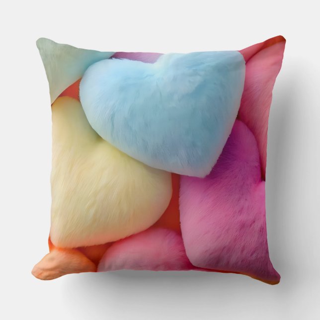 Pastel Plush Hearts Throw Kissen (Vorderseite)