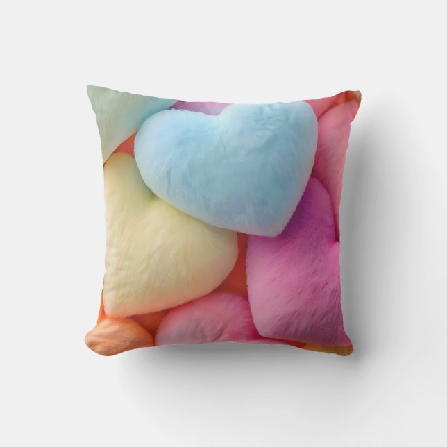 Pastel Plush Hearts Throw Kissen (Vorderseite)