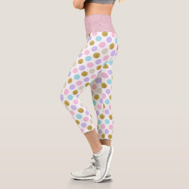 Pastel Polka Dot Glitzer Capri Leggings