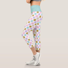 Pastel Polka Dot Glitzer Capri Leggings