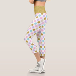 Pastel Polka Dot Glitzer Capri Leggings
