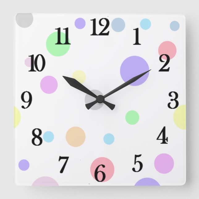 Pastel Polka Dot Pattern Große quadratische Wanduh Wanduhr (Vorderseite)
