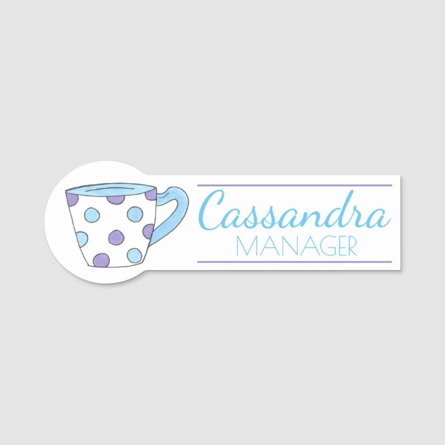 Pastel Polka Dot Teacup Café Namensschild (Vorderseite)