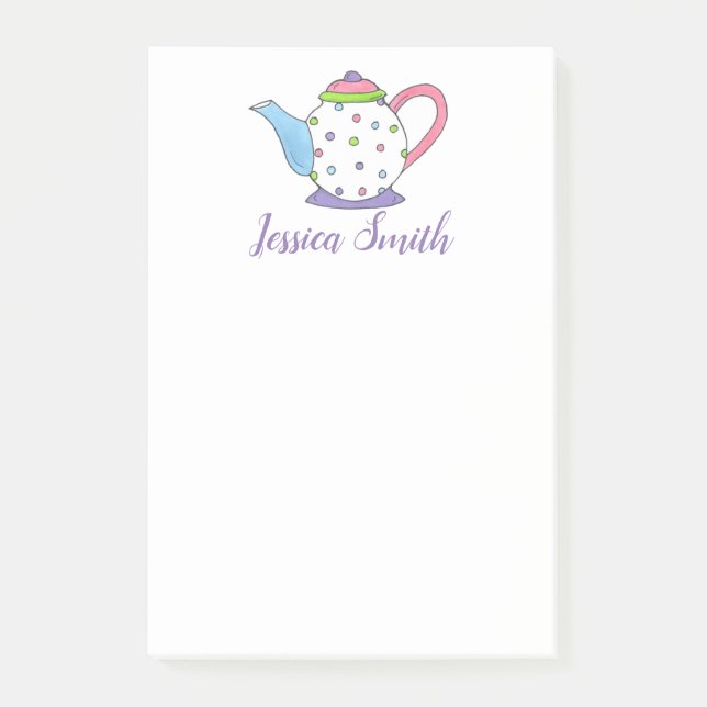 Pastel Polka Dot Teapot Tee Party Gift Post Post-it Klebezettel (Vorderseite)