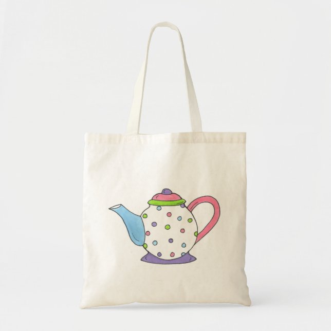 Pastel Polka Dot Teapot Tote Bag Tragetasche (Vorne)