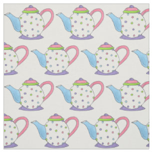Pastel Polka Dot Teapots Tee Party Rosa Lila Stoff