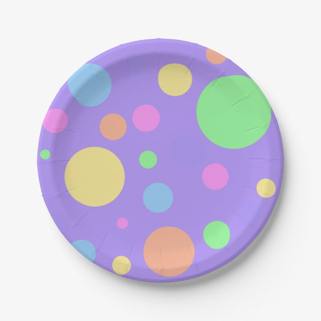 Pastel Polka Dots auf Lila Pappteller (Vorderseite)