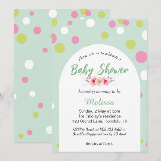 Pastel polka dots Babydusche Einladung