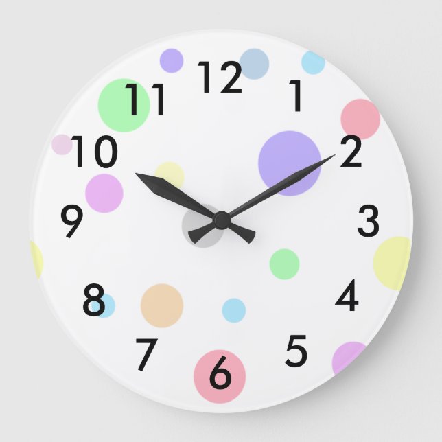 Pastel Polka Dots Muster Große Wanduhr (Vorderseite)