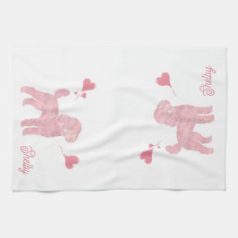 Pastel Poodle Silhouette Valentine Custom Name Geschirrtuch
