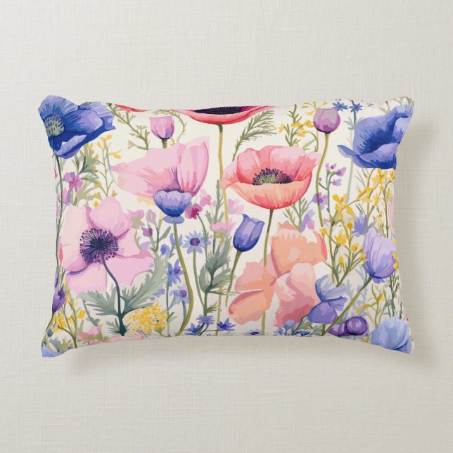 Pastel Poppies Bloom Accent Pillow Dekokissen (Vorderseite)