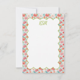 Pastel Poppies Monogram Stationery Dankeskarte