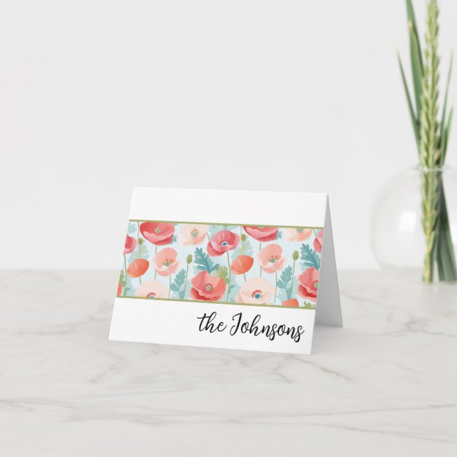 Pastel Poppies Wasserfarbenstationery Dankeskarte (Vorderseite)