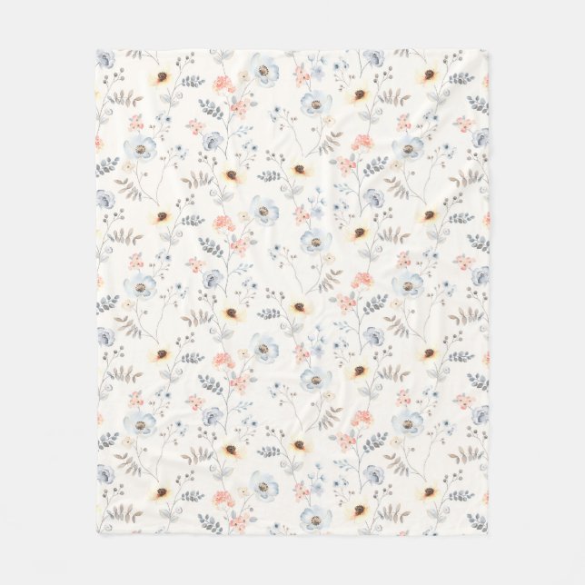 Pastel Poppy Blumengartenmuster Fleecedecke (Vorderseite)