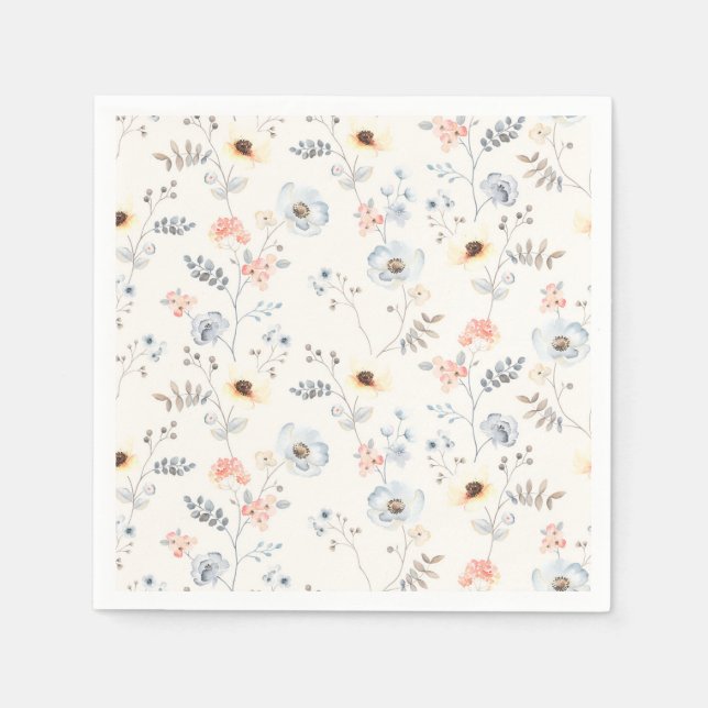 Pastel Poppy Blumengartenmuster Serviette (Vorderseite)