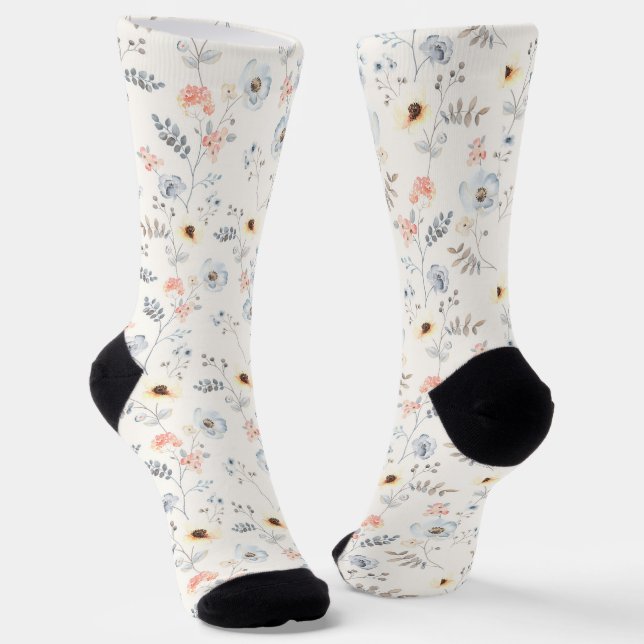Pastel Poppy Blumengartenmuster Socken (Gewinkelt)