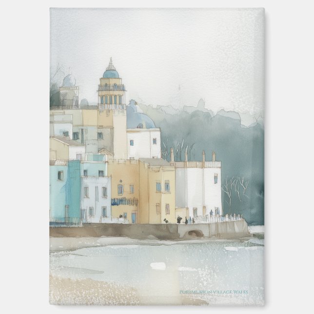 Pastel Portmeirion, Wales in Watercolor Magnet (Vorderseite)