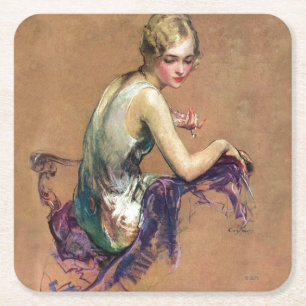 Pastel Portrait Rechteckiger Pappuntersetzer