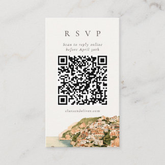 Pastel Positano Italienische Küste Hochzeit QR-Cod Begleitkarte