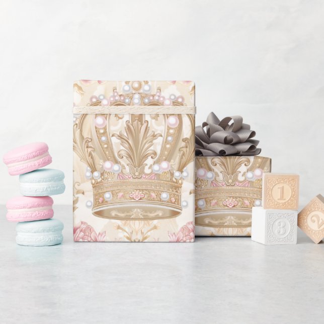 Pastel Princess Crowns Damask Pearls Geschenkpapier (Babyparty)