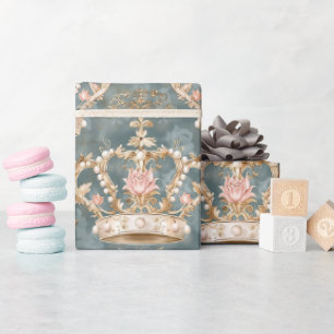 Pastel Princess Crowns Damask Pearls Geschenkpapier