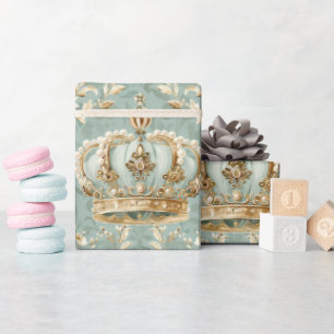 Pastel Princess Crowns Damask Pearls Geschenkpapier