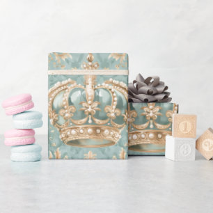 Pastel Princess Crowns Damask Pearls Geschenkpapier