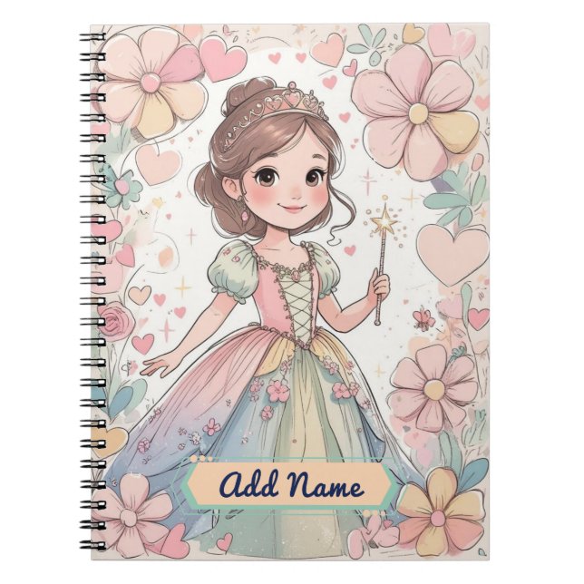 Pastel Princess Notebook - Editierbarer Name Notizblock (Vorderseite)